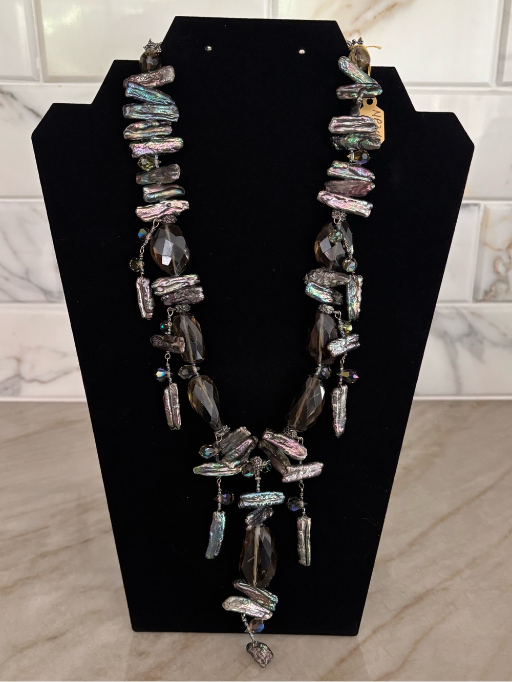 Maya Evangelista Biwa Pearl & Smoky Stone Statement Necklace